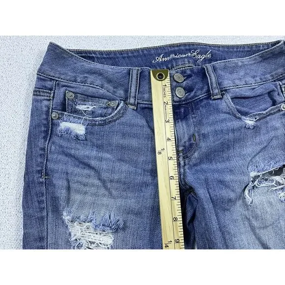 American Eagle Outfitters Artist Jeans 2 Regular Double Button Stretch Distress - Picture 5 of 9